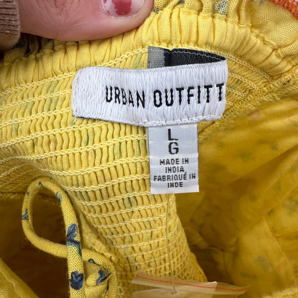 UO URBAN OUTFITTERS NWT Betti Print Yellow Linen Blend Romper // L - Picture 9 of 13